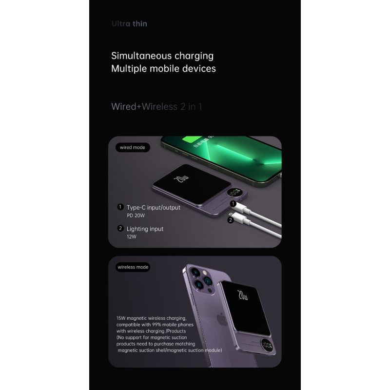 Magnetic Wireless Power Bank 10000mAh Fast Induction Charger for iPhone 12 13 Pro Max Stylish Charging Solution