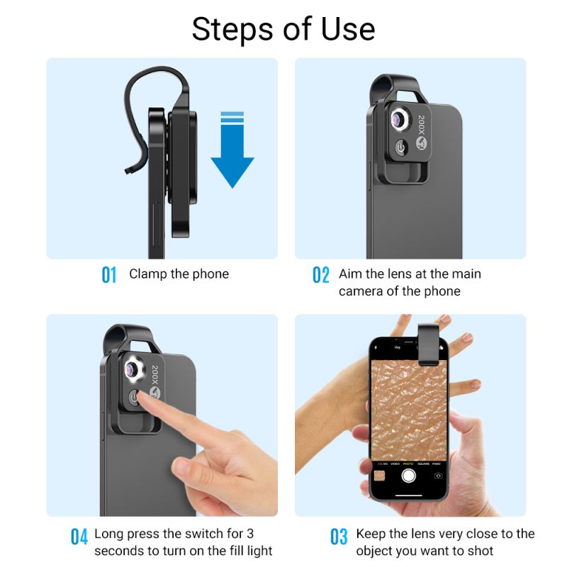 APEXEL 200X Microscope Lens with CPL Mobile LED Light for iPhone Samsung Perfect for Macro Photography