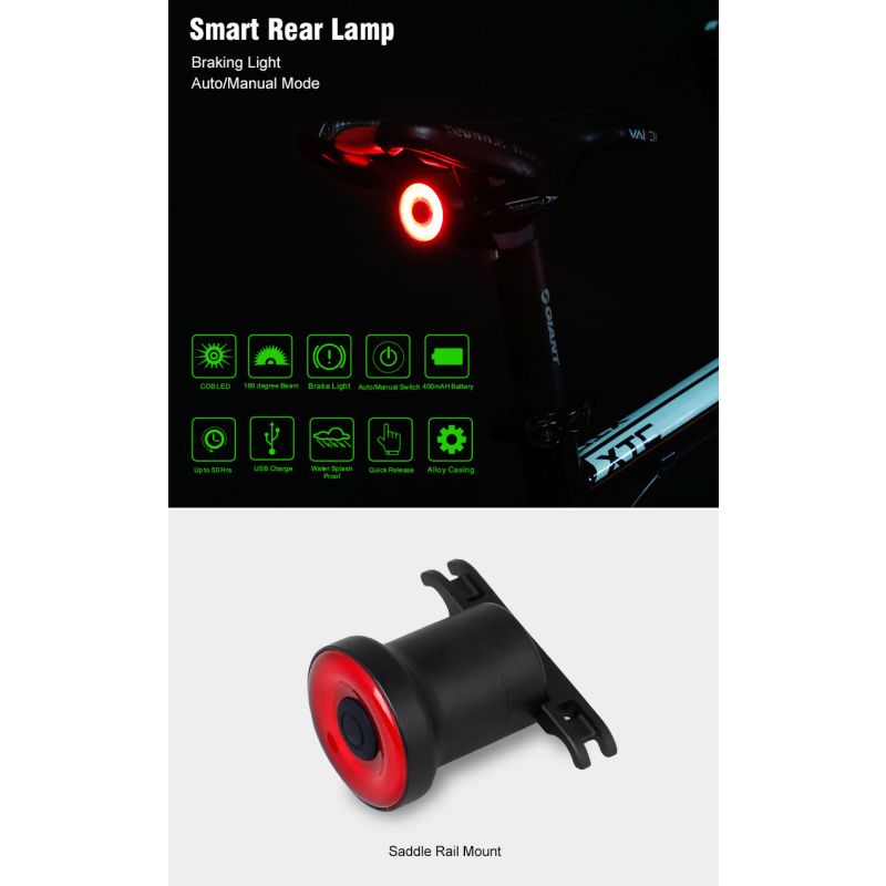 Xlite100 Intelligent Bike Tail Light USB Rechargeable Rear Light Cycling Visibility Super Bright COB LED