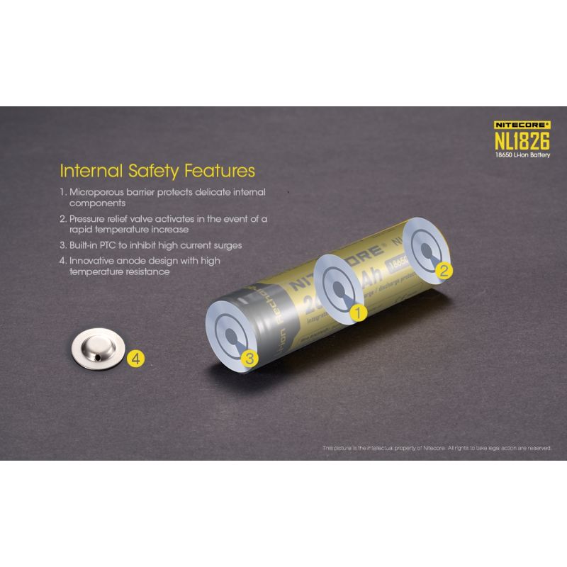 Nitecore 18650 NL1826 Rechargeable Li-ion Battery 2600mAh 3.7V Reliable for Flashlights Cameras High-drain Devices