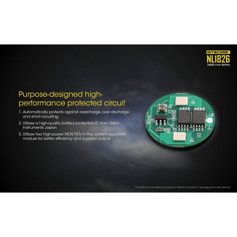 Nitecore 18650 NL1826 Rechargeable Li-ion Battery 2600mAh 3.7V Reliable for Flashlights Cameras High-drain Devices