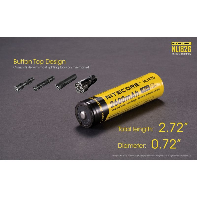 Nitecore 18650 NL1826 Rechargeable Li-ion Battery 2600mAh 3.7V Reliable for Flashlights Cameras High-drain Devices