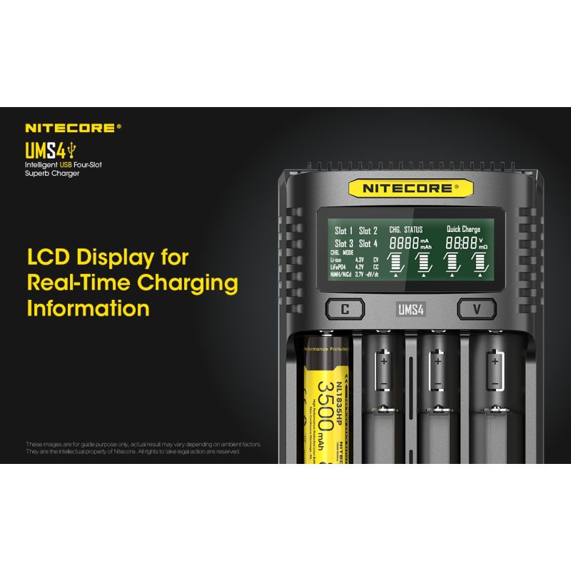 Nitecore UMS4 Intelligent USB Four-Slot Fast Charger with USB-C for 18650 21700 26650 Smart Charging