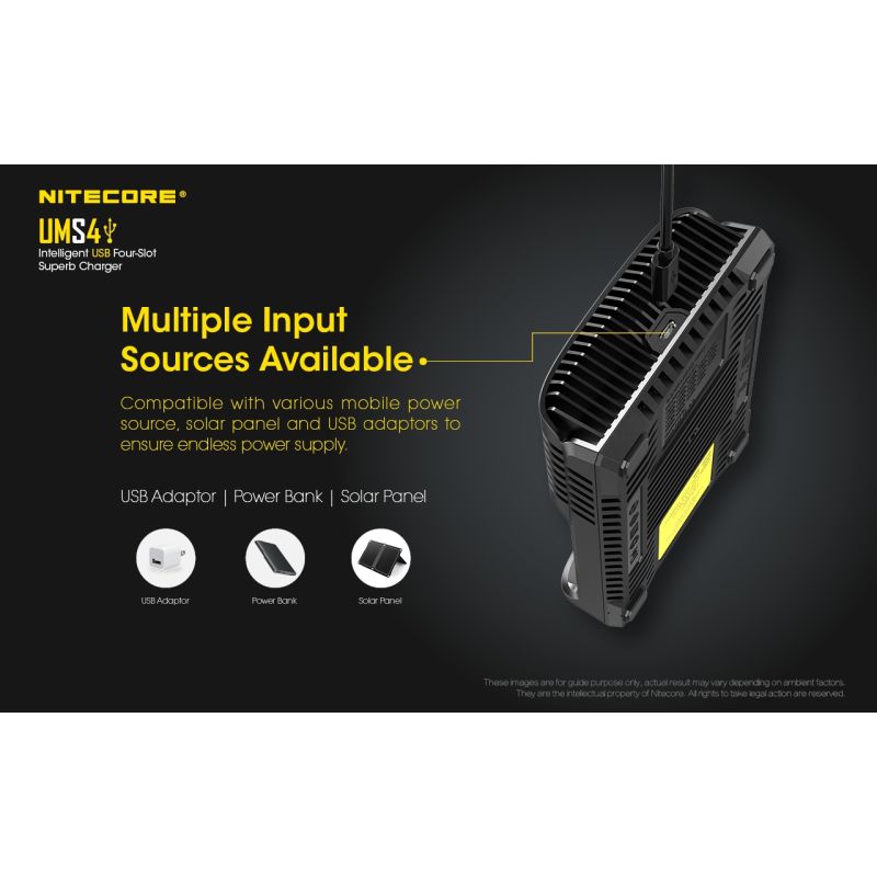 Nitecore UMS4 Intelligent USB Four-Slot Fast Charger with USB-C for 18650 21700 26650 Smart Charging