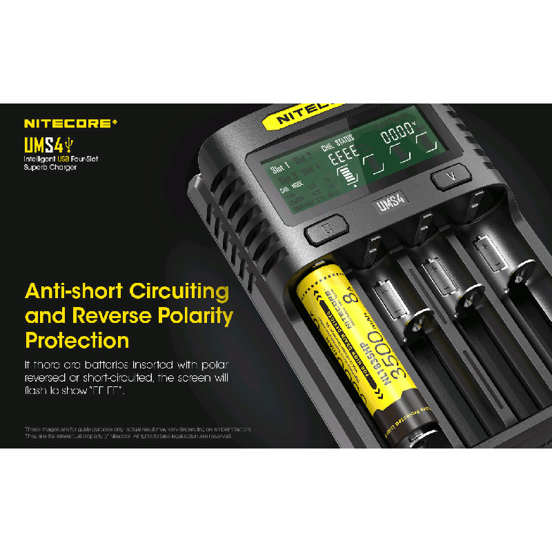 Nitecore UMS4 Intelligent USB Four-Slot Fast Charger with USB-C for 18650 21700 26650 Smart Charging