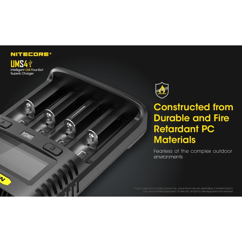 Nitecore UMS4 Intelligent USB Four-Slot Fast Charger with USB-C for 18650 21700 26650 Smart Charging