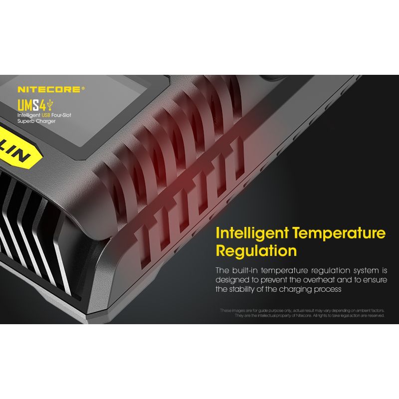 Nitecore UMS4 Intelligent USB Four-Slot Fast Charger with USB-C for 18650 21700 26650 Smart Charging