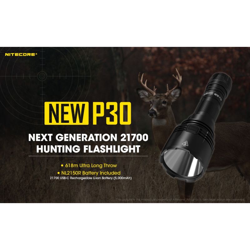 Nitecore P30 XP-L HI V3 1000 Lumens LED Flashlight High Performance 618 Meters Beam for Outdoor and Emergency Use