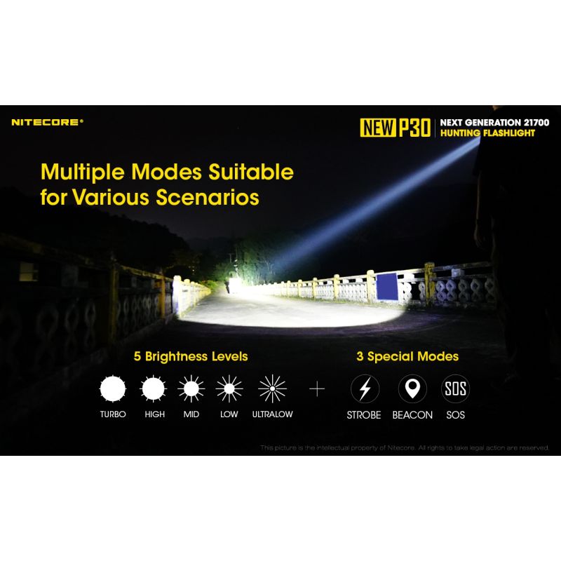 Nitecore P30 XP-L HI V3 1000 Lumens LED Flashlight High Performance 618 Meters Beam for Outdoor and Emergency Use