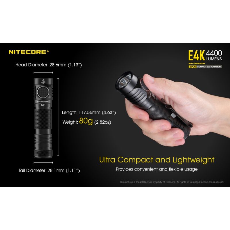 Nitecore E4K 4400 Lumens Compact EDC Flashlight Portable and Durable with Advanced Optical System