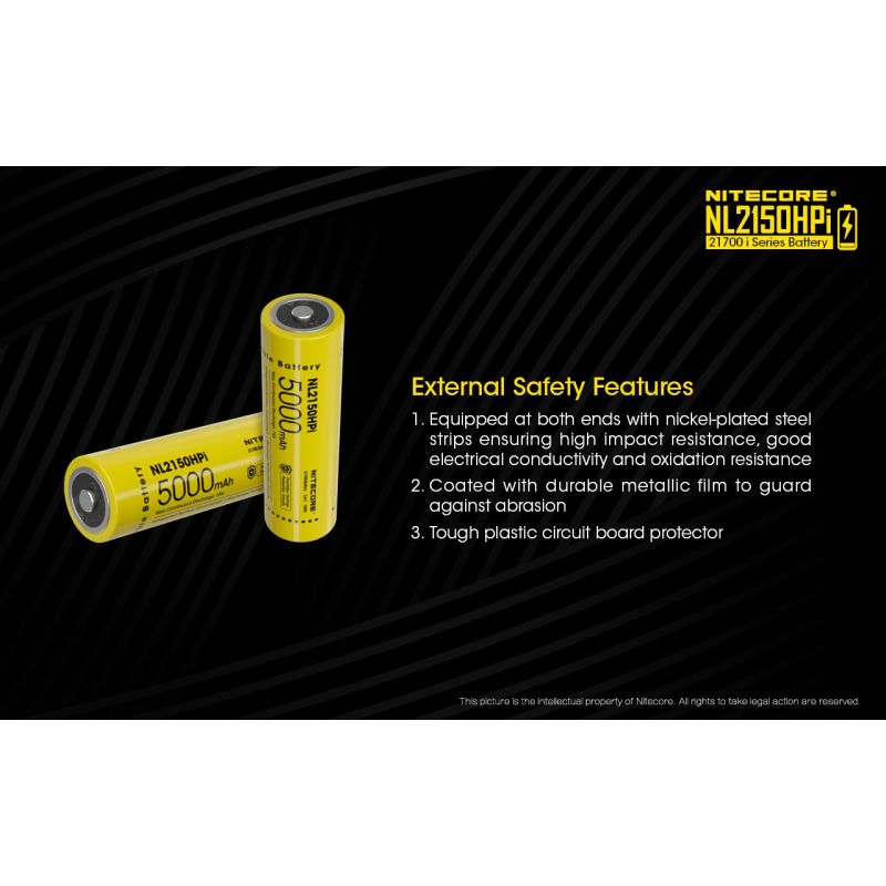 NITECORE NL2150HPi 5000mAh 21700 Li-ion Rechargeable Battery High Performance for Flashlight and Vape