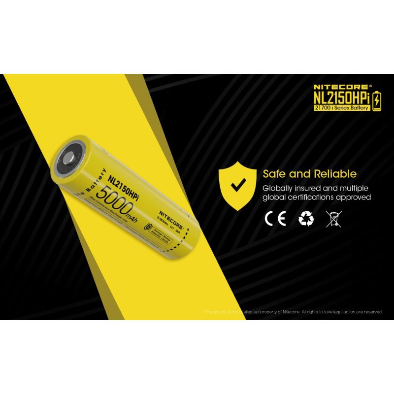 NITECORE NL2150HPi 5000mAh 21700 Li-ion Rechargeable Battery High Performance for Flashlight and Vape