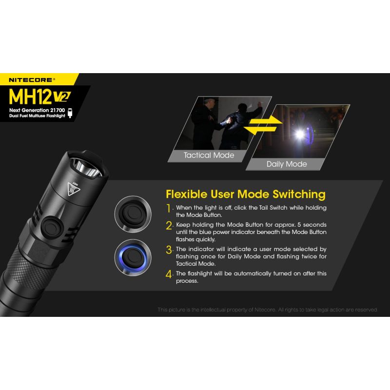 Nitecore MH12 V2 XP-L2 V6 LED Flashlight 1200 Lumens Portable Bright Outdoor Lighting Reliable Illumination