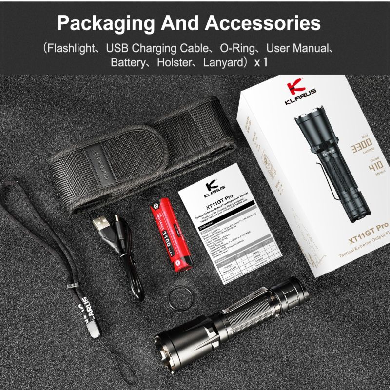 Klarus XT11GT PRO V2.0 USB-C Rechargeable Flashlight 3300 Lumens Tactical Light for Outdoor and Emergency Use