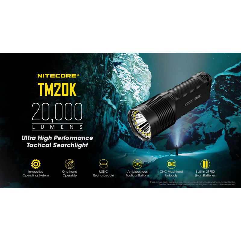 Nitecore TM20K LED Flashlight 20000 Lumens USB-C Rechargeable Durable Adventure Gear for Search and Rescue
