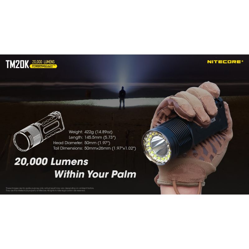 Nitecore TM20K LED Flashlight 20000 Lumens USB-C Rechargeable Durable Adventure Gear for Search and Rescue