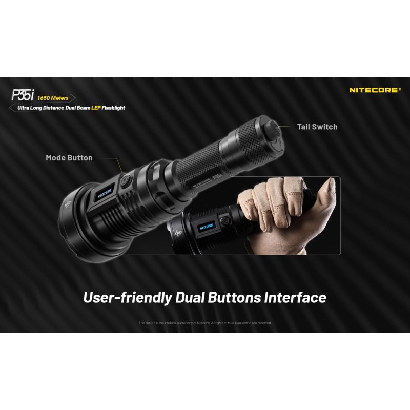 NITECORE P35i 6x XP-G3 LED Rechargeable Flashlight 3000 Lumens Ultra Long Range Dual Beam Outdoor Searchlight