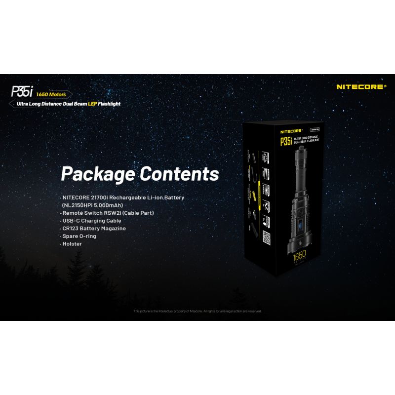 NITECORE P35i 6x XP-G3 LED Rechargeable Flashlight 3000 Lumens Ultra Long Range Dual Beam Outdoor Searchlight