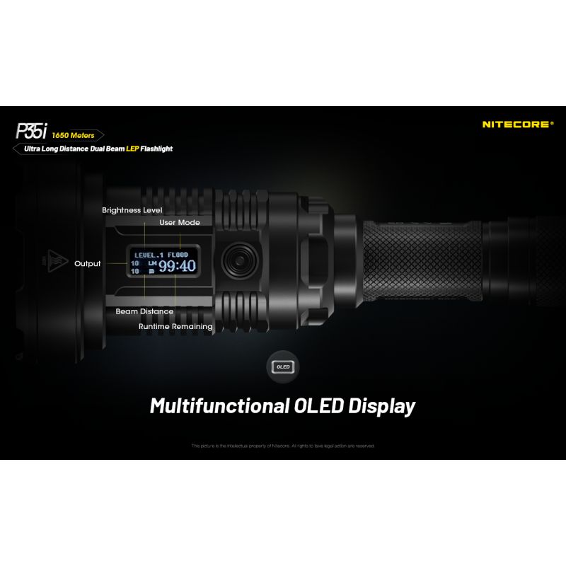 NITECORE P35i 6x XP-G3 LED Rechargeable Flashlight 3000 Lumens Ultra Long Range Dual Beam Outdoor Searchlight