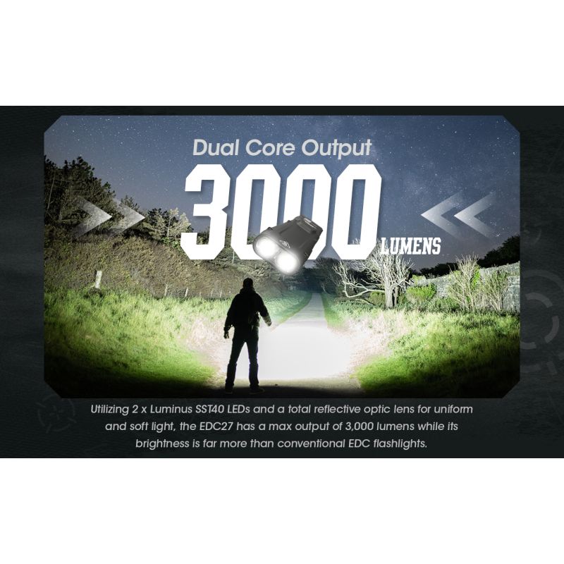 NITECORE EDC27 Lightweight 3000 Lumen Rechargeable Flashlight for Outdoor Adventures and Emergency Preparedness