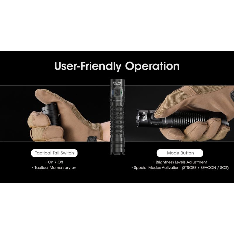 Nitecore MH12 Pro USB-C Rechargeable Flashlight 3300 Lumen High-Intensity Beam for Night Hikes and Adventures