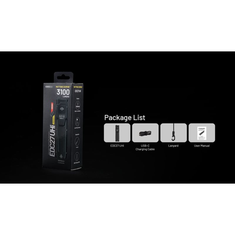 NITECORE EDC27 UHi 3100 Lumens Compact USB-C Rechargeable Flashlight for Camping Emergencies Outdoor Use