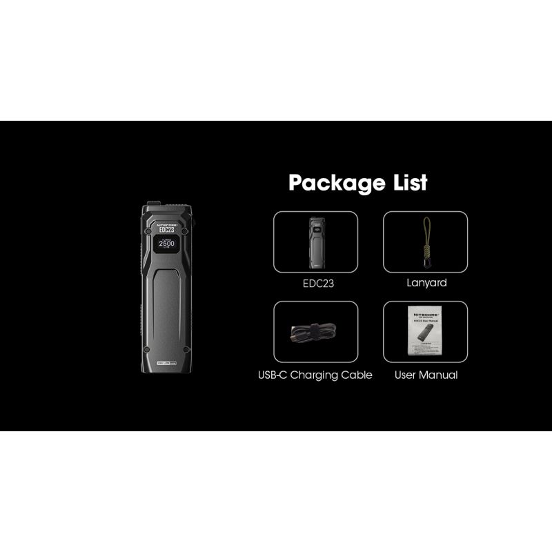 NITECORE EDC23 UHi LED Flashlight 2500 Lumens USB-C Rechargeable Compact Durable Outdoor Everyday Carry