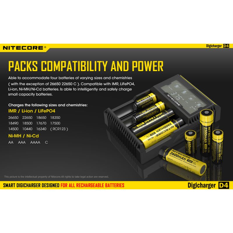 Nitecore D4 Digicharger LCD Display Intelligent Battery Charger Li-ion Ni-MH Smart Power Solution