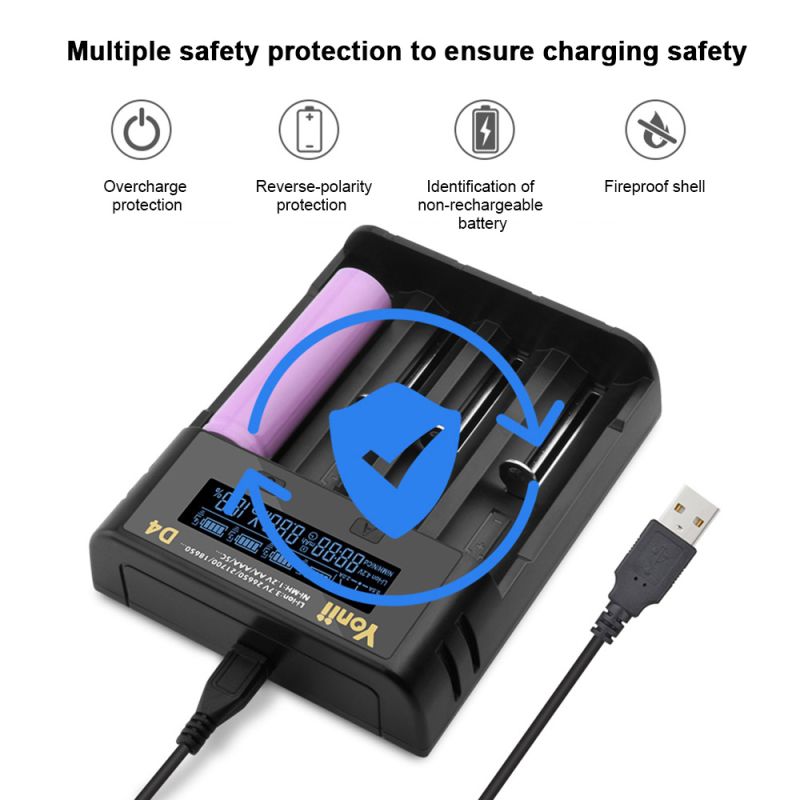 YONII D4 LCD 4 Slot 18650 Battery Charger for 18650 21700 26650 Lithium AA AAA Ni-mh Battery