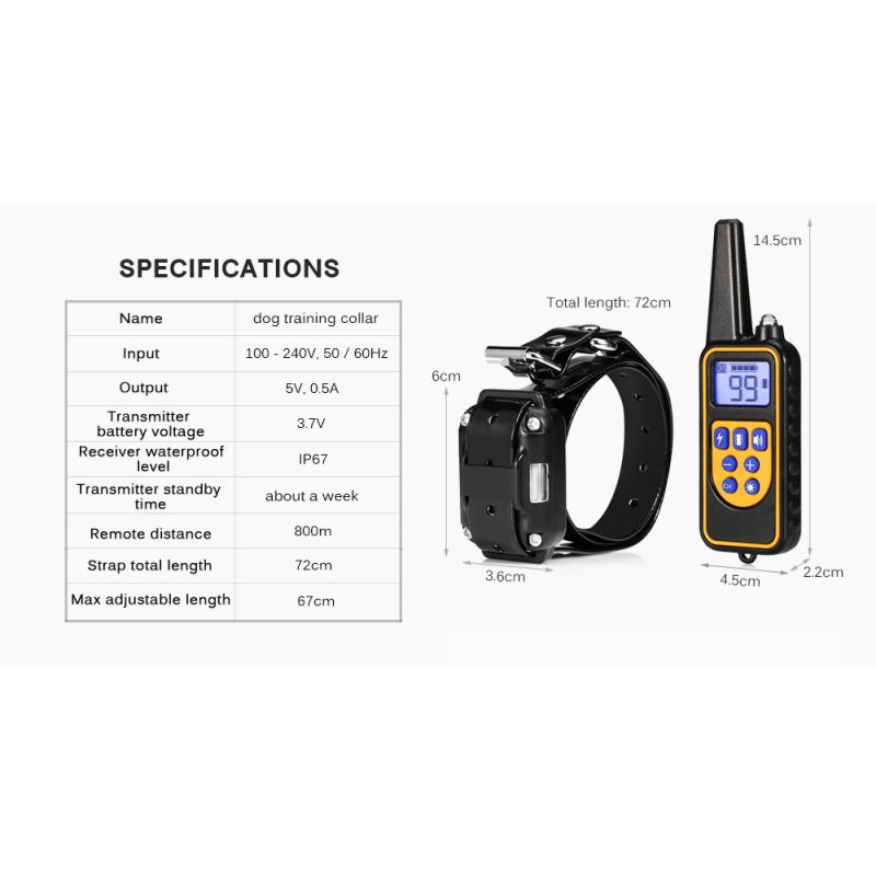 800m Electric Dog Training Collar Waterproof with Adjustable Vibration Levels for All Size Dogs