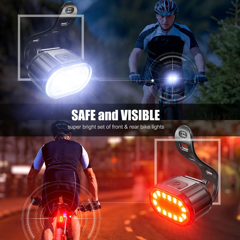 USB Rechargeable Bike Light Set Waterproof LED Urban Cycling Visibility Lightweight Front Light and Red Taillight