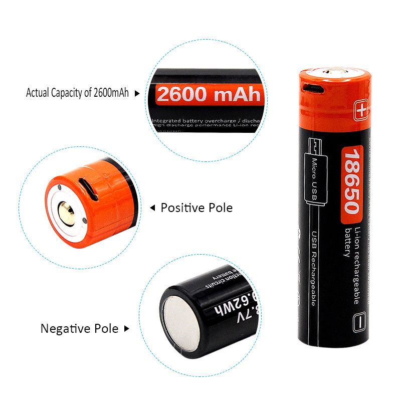 18650 2600mAh 3.7V Rechargeable Li-ion Battery High Energy Density Long Life Portable Power Source