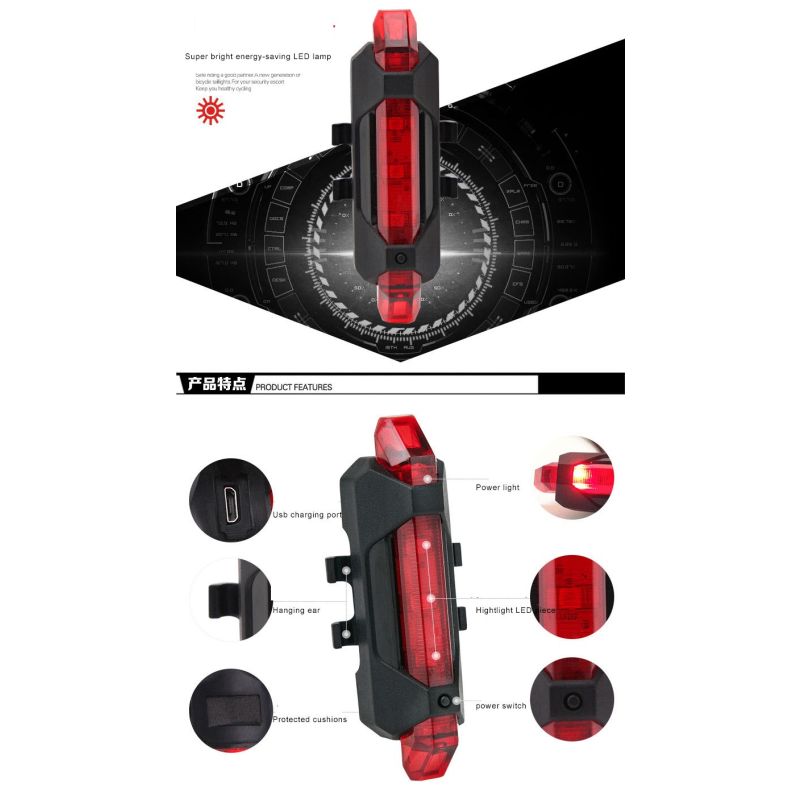 Portable USB Rechargeable Bicycle Taillight Rear Safety Light with Dynamic Flash Modes for Cycling Visibility