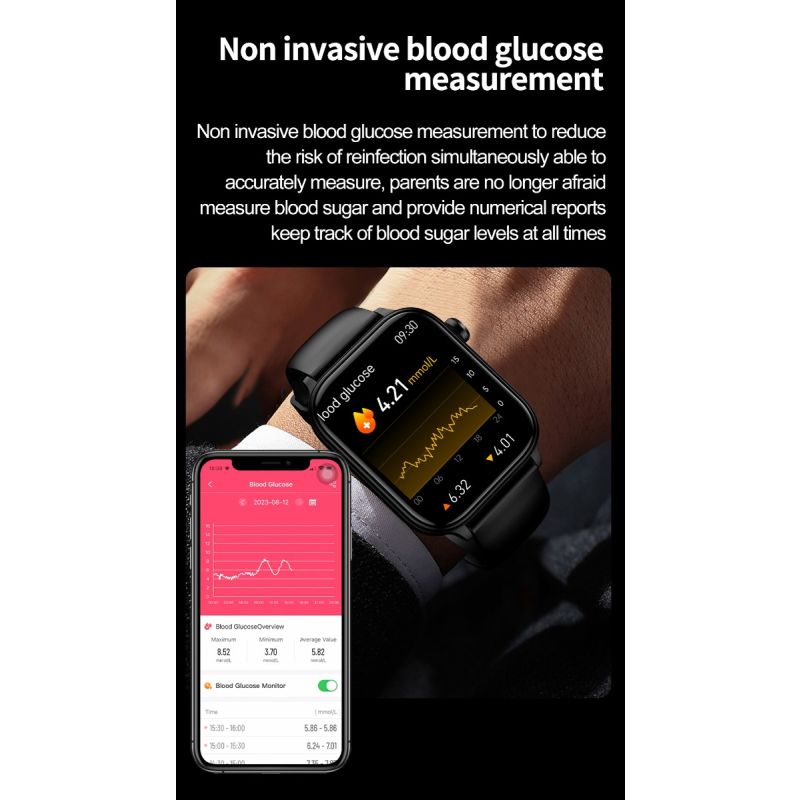 ET570 Blood Glucose Smart Watch ECG Heart Rate Blood Pressure Smartwatch