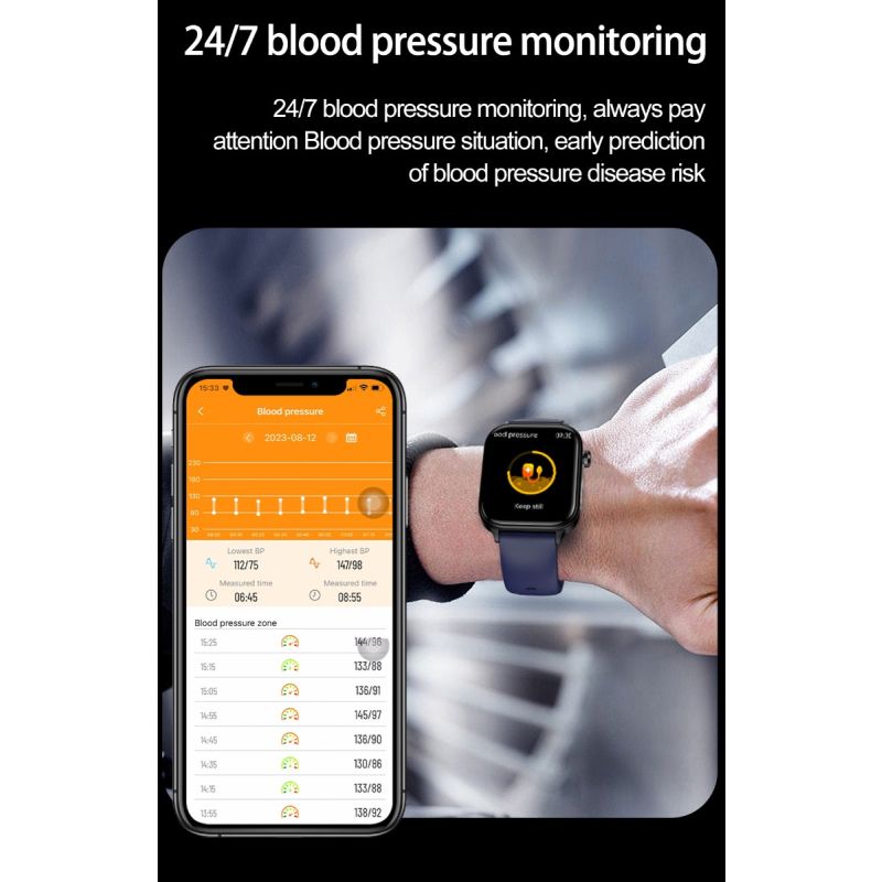 ET570 Blood Glucose Smart Watch ECG Heart Rate Blood Pressure Smartwatch