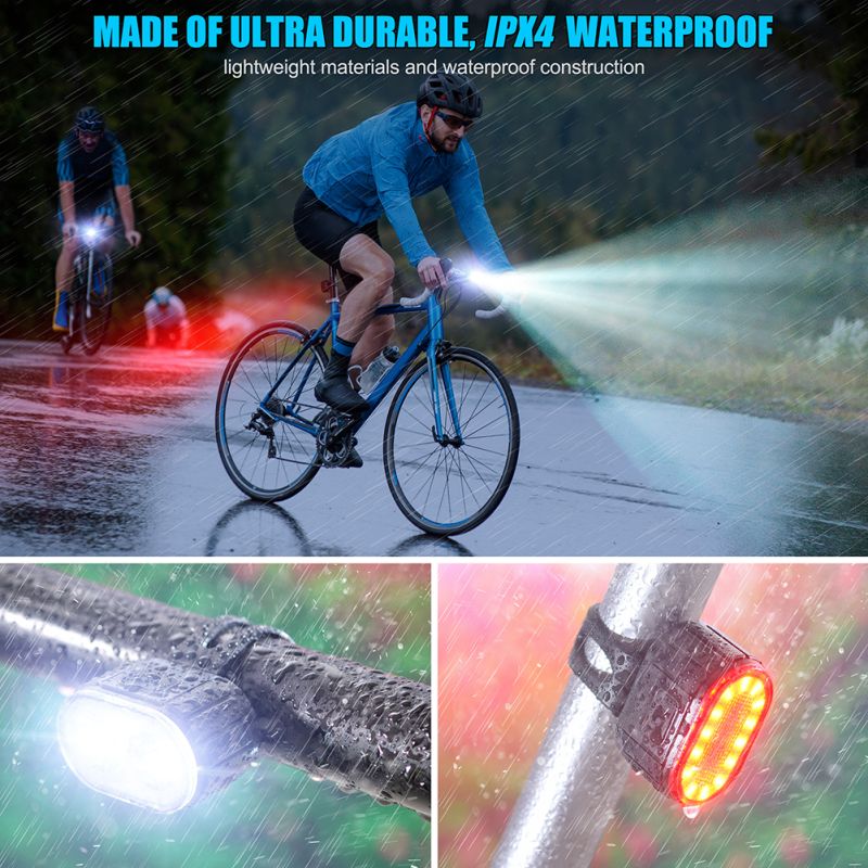 USB Rechargeable Bike Light Set Waterproof LED Urban Cycling Visibility Lightweight Front Light and Red Taillight