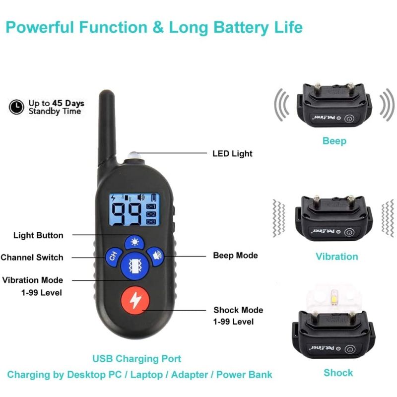 800m Electric Dog Training Collar with 3 Training Modes for Small to Large Dogs Rechargeable for Outdoor Use