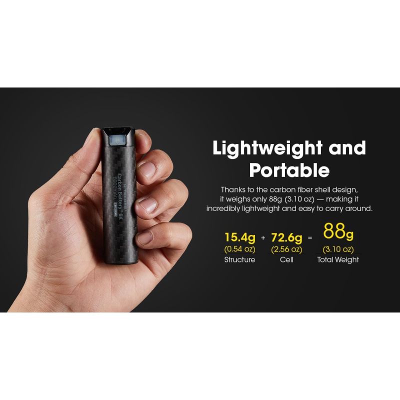 Nitecore Carbon Battery 6K USB-C Rechargeable Lightweight 6000mAh Waterproof Power Bank