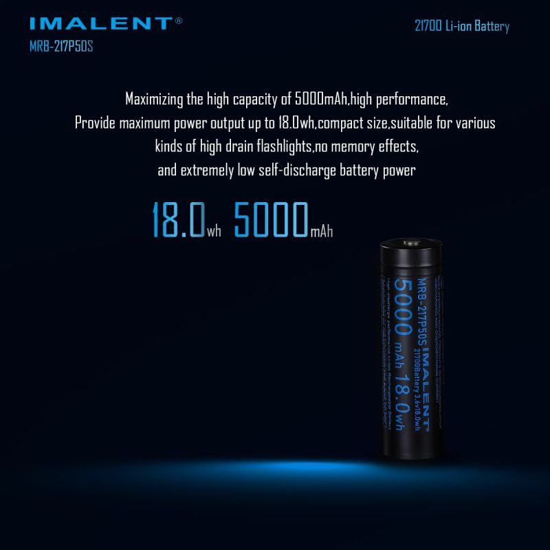 IMALENT MRB-217P50S 21700 5000MAH 3.6V rechargeable Battery  