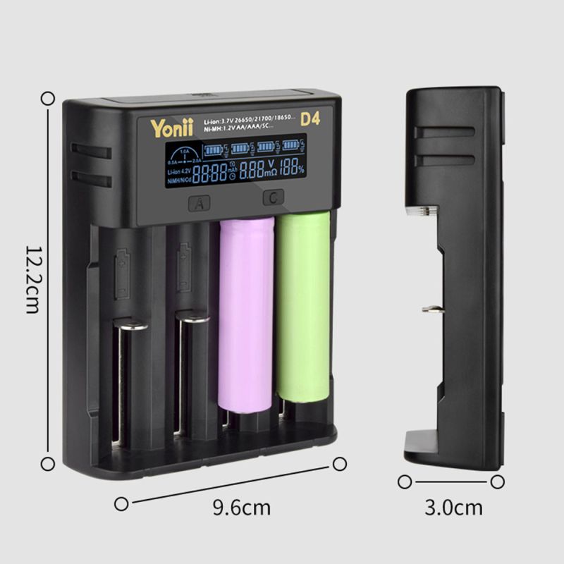 YONII D4 LCD 4 Slot 18650 Battery Charger for 18650 21700 26650 Lithium AA AAA Ni-mh Battery