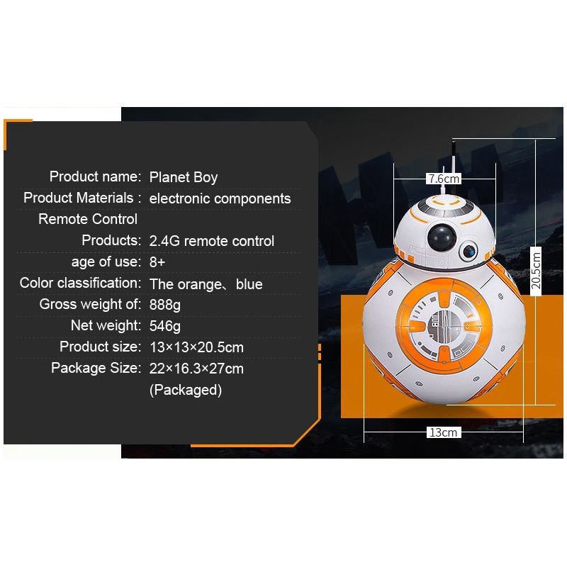 Star Wars BB-8 Remote Control Robot 20.5cm Intelligent RC Toy 360° Rotation Fun for Kids and Collectible