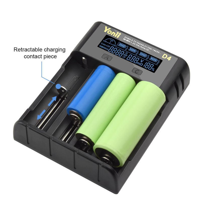YONII D4 LCD 4 Slot 18650 Battery Charger for 18650 21700 26650 Lithium AA AAA Ni-mh Battery