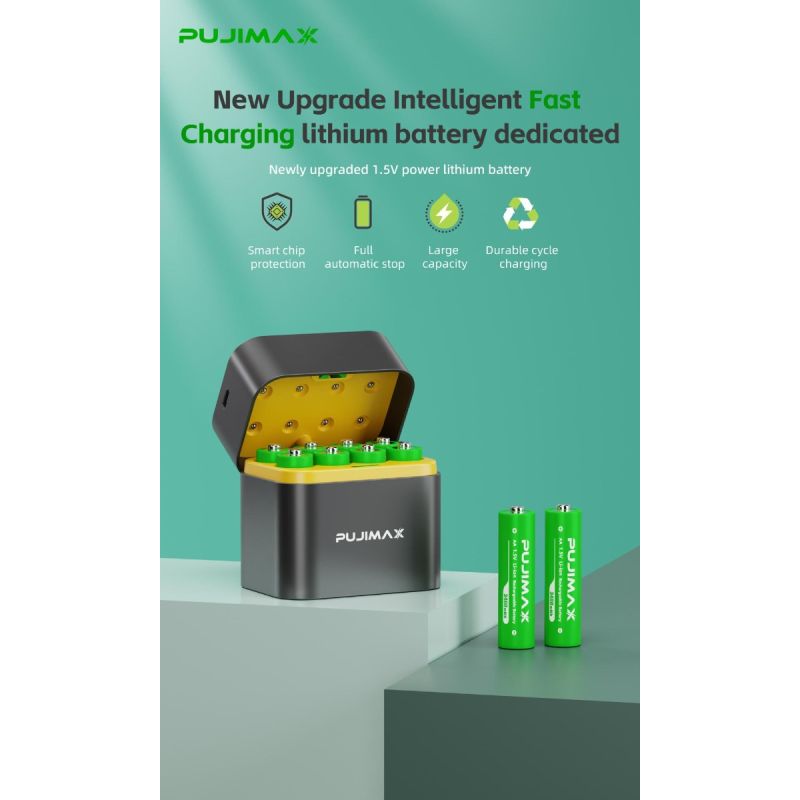 8-Slot Charger Smart Flip Top Compartment with Type-C Port for Efficient Charging of AA Lithium Batteries