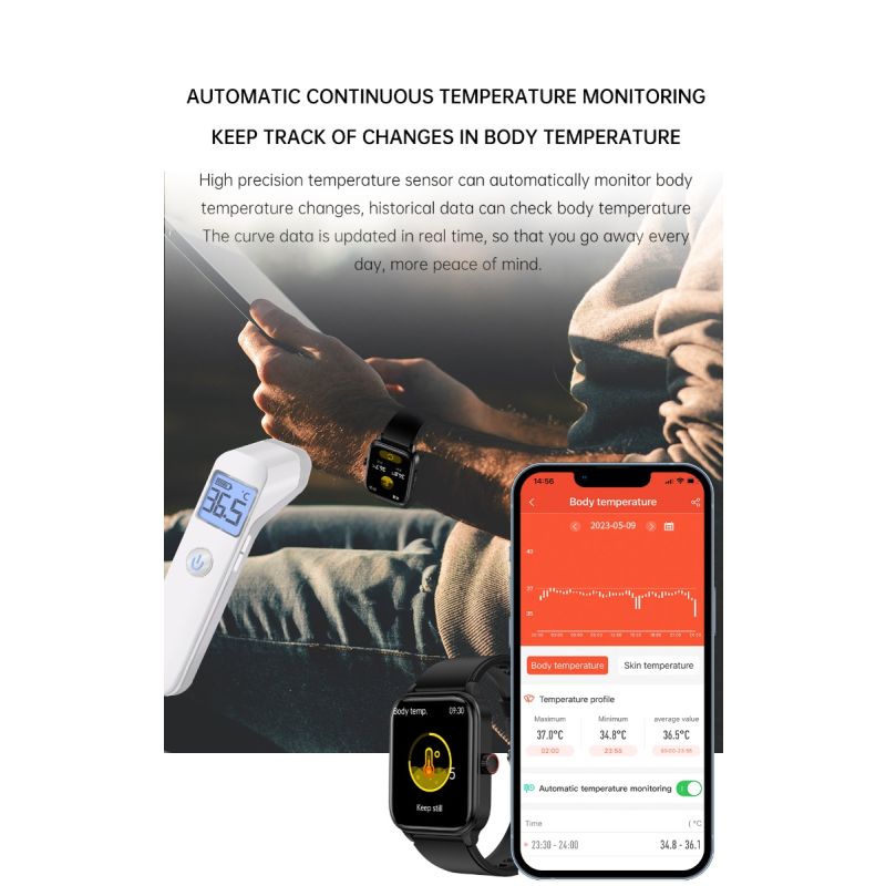 ET540 Blood glucose ECG Body temperature Blood pressure Blood oxygen Heart rate Bluetooth call Smartwatch Fitness Tracker