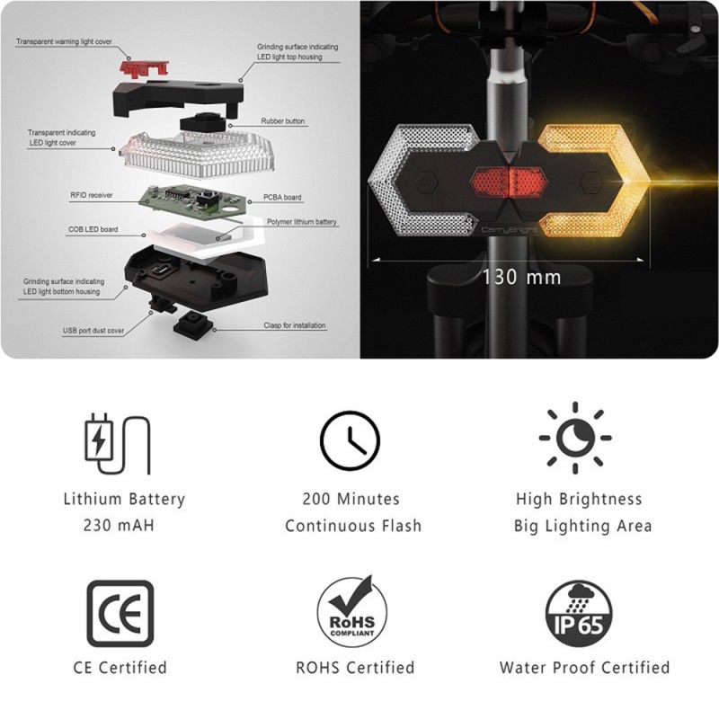 CarryBright CBX4 Bicycle Turn Signal Light with Horn USB Charging Waterproof Cycling Safety Accessory