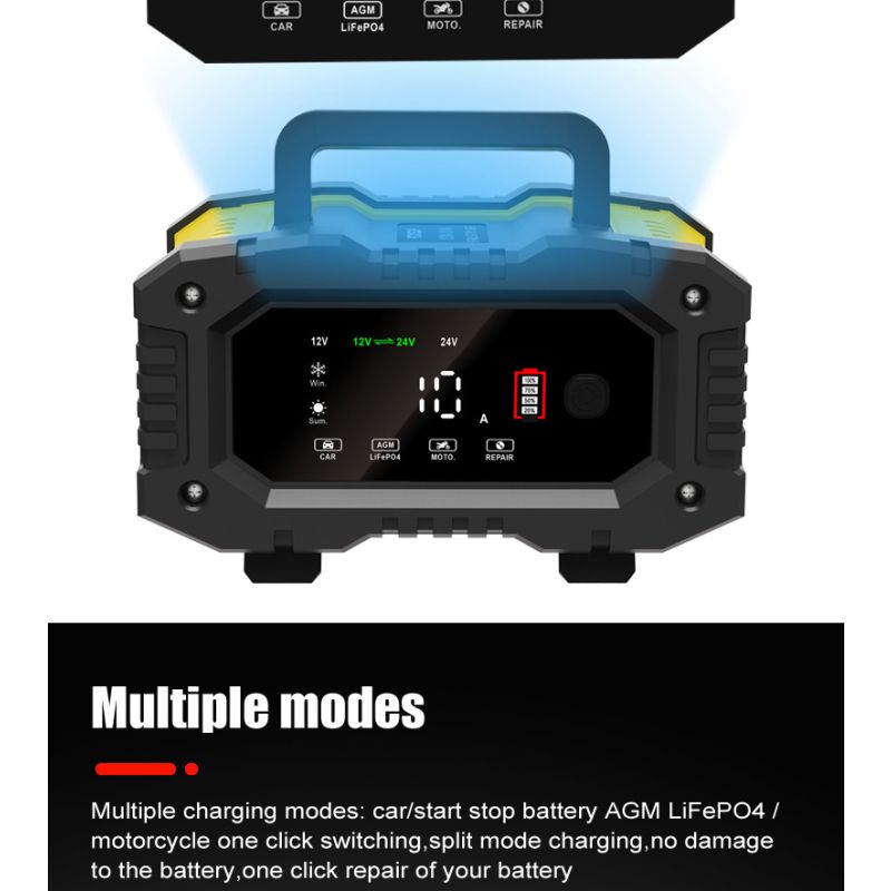 FOXSUR Portable Car Battery Charger 12V 24V Versatile Charger for AGM LiFePO4 Lead Acid Motorcycle Truck