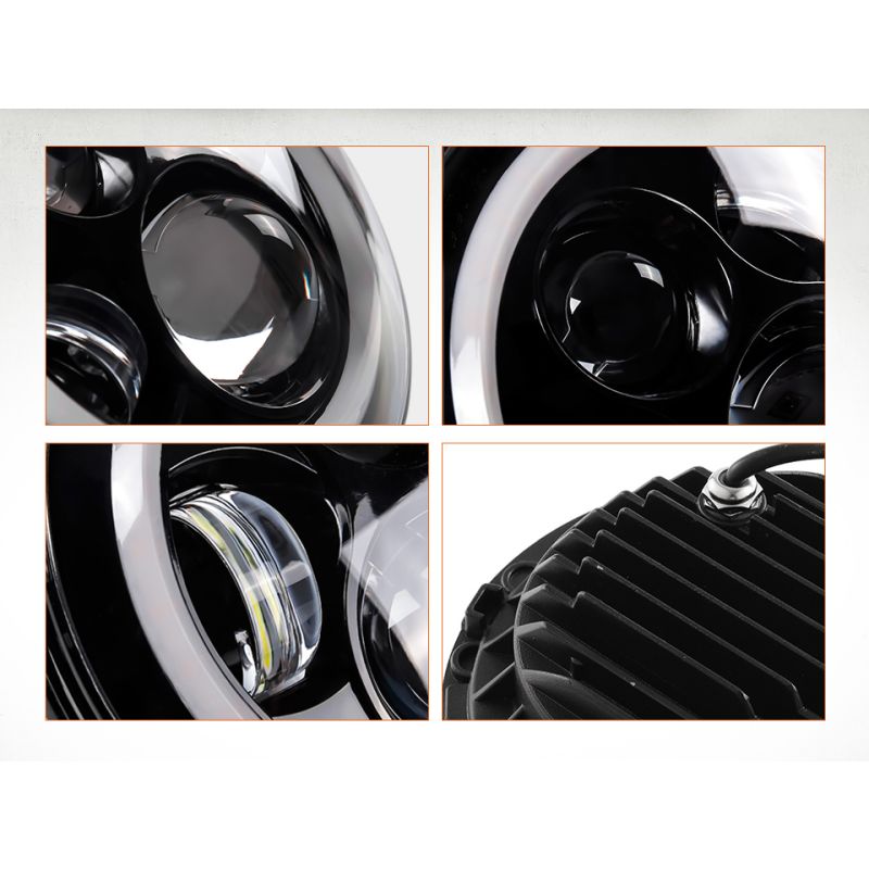 Motorcycle LIGHT 7 Inch LED Headlight for Jeep Wrangler Lada Niva 4x4 Bright Yellow White Angel Eye Weatherproof Design