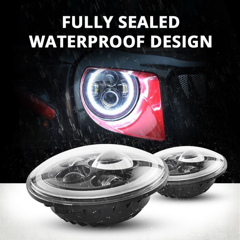 Motorcycle LIGHT 7 Inch LED Headlight for Jeep Wrangler Lada Niva 4x4 Bright Yellow White Angel Eye Weatherproof Design