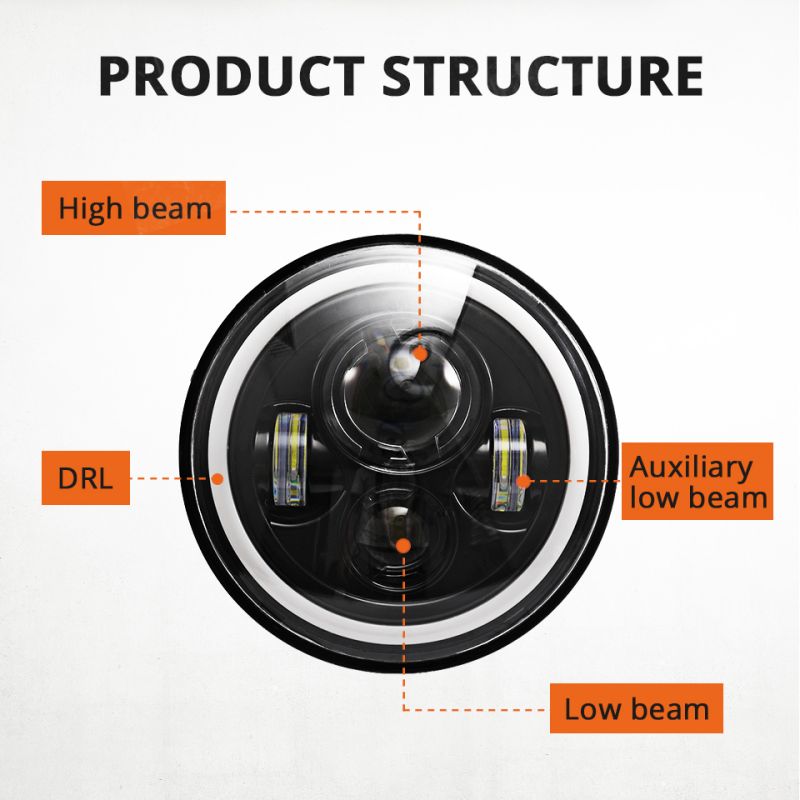 Motorcycle LIGHT 7 Inch LED Headlight for Jeep Wrangler Lada Niva 4x4 Bright Yellow White Angel Eye Weatherproof Design