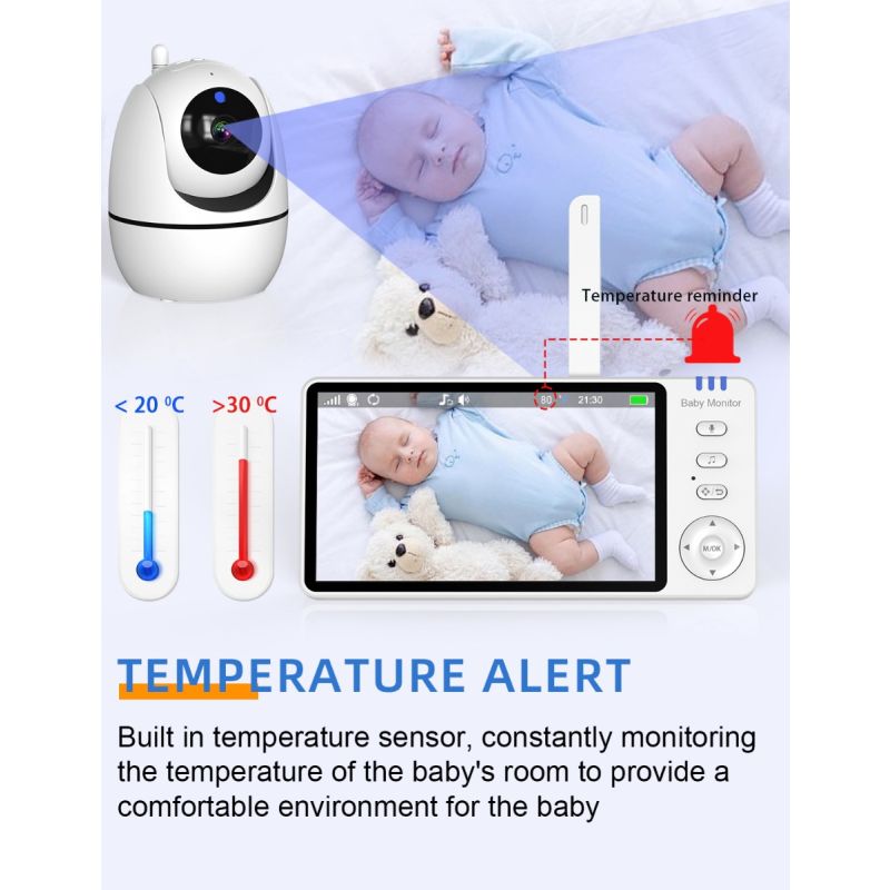 ABM501 Video Baby Monitor 2.4G Wireless 5.0 Inches LCD Night Vision Two Way Audio for Family Safety